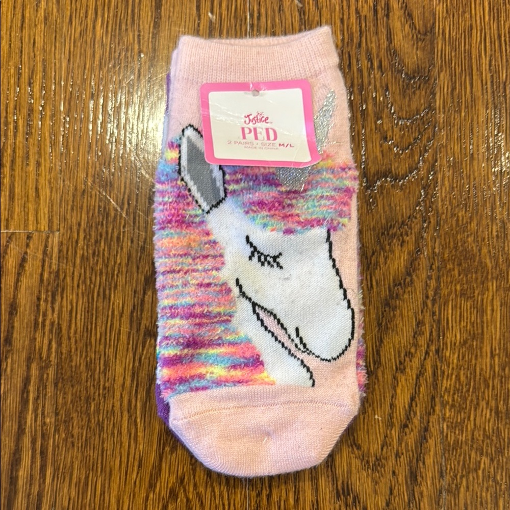 Justice Pink Unicorn and Purple Rainbow 2 Pairs of Socks